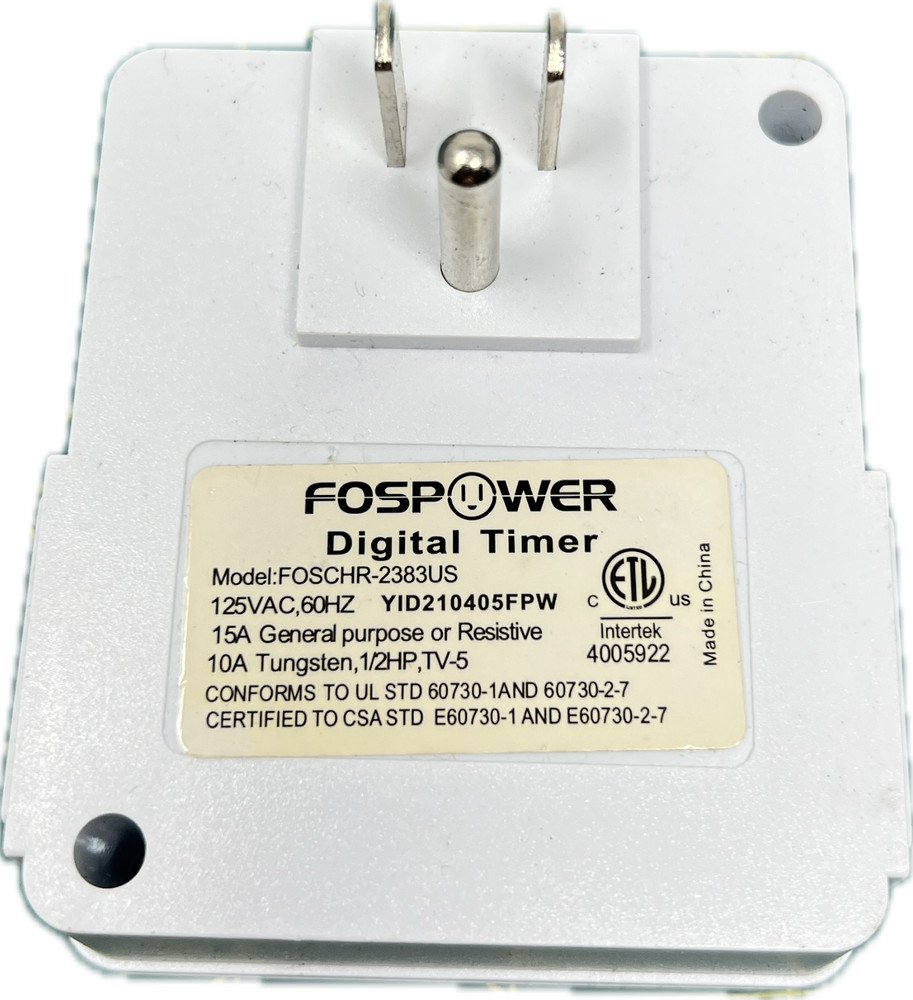 Intertek TUE-19 Digital Timer 4005922 125VAC, 60HZ FOSPOWER