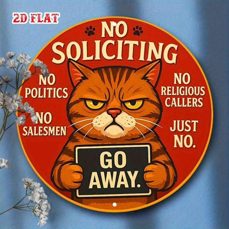 Funny No Soliciting Metal Sign Grumpy Cat Go Away Round Outdoor Yard Wall Art gallery