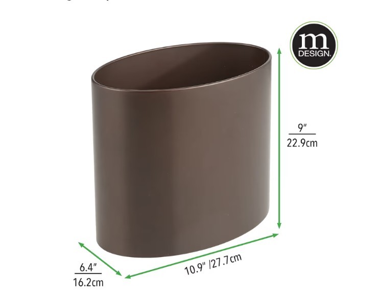 mDesign Stainless Steel Metal Oval Trash Can 2.09 Gallon Wastebasket Bronze NIB gallery