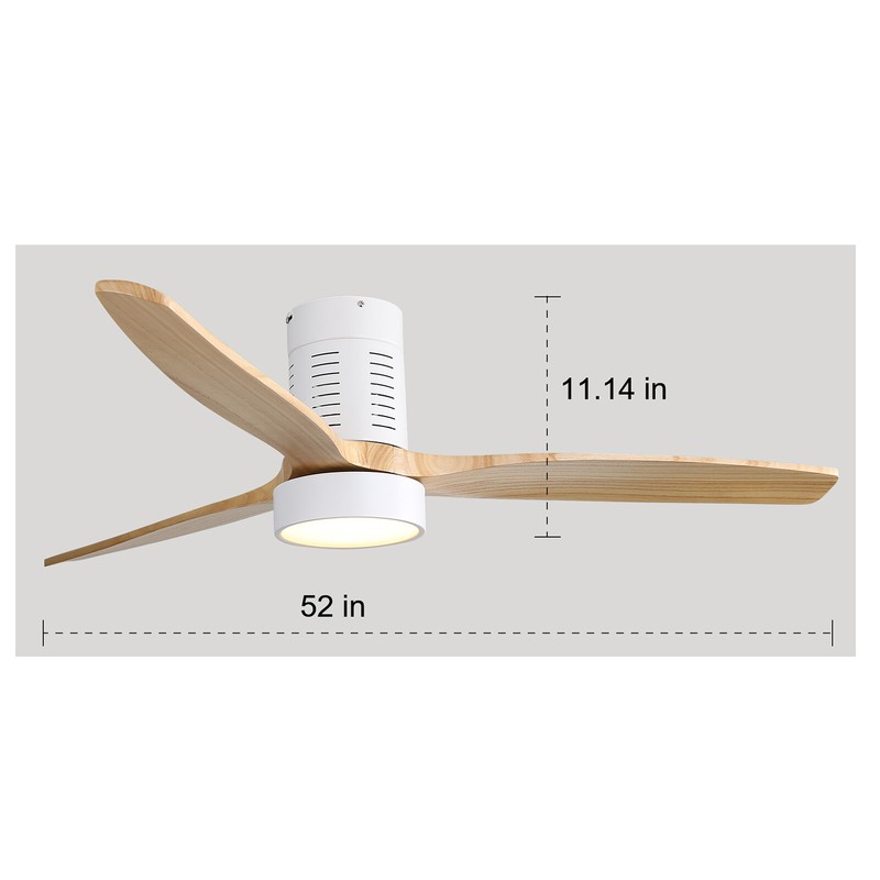 52'' Flush Mount Ceiling Fan with Lights Remote Control Wood Blade Reversible DC gallery