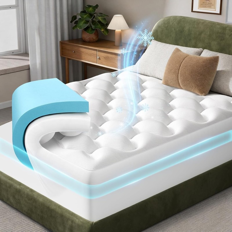 Cooling 4 lnch King Size Dual Layer Mattress Topper, 2 Inch Gel Memory Foam, ... gallery