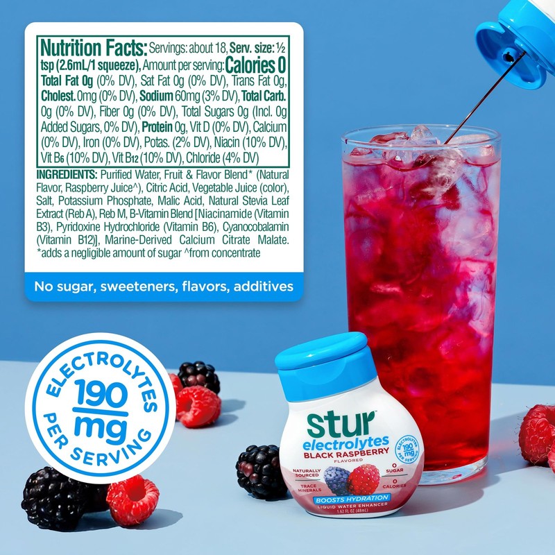 Stur Black Raspberry Electrolyte Water Enhancer | 5 Bottles, 90 Drinks gallery