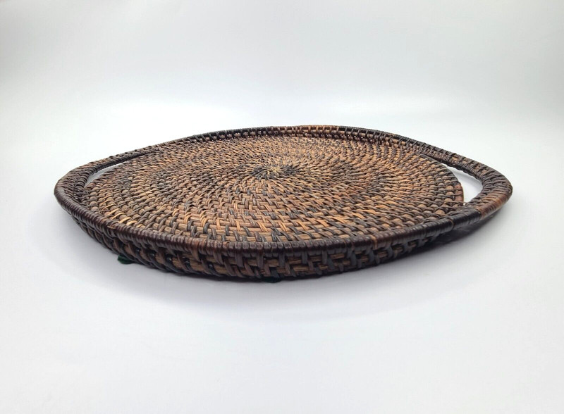 Woven Basket Platter Round with Handles Wall Table Decor Unique gallery