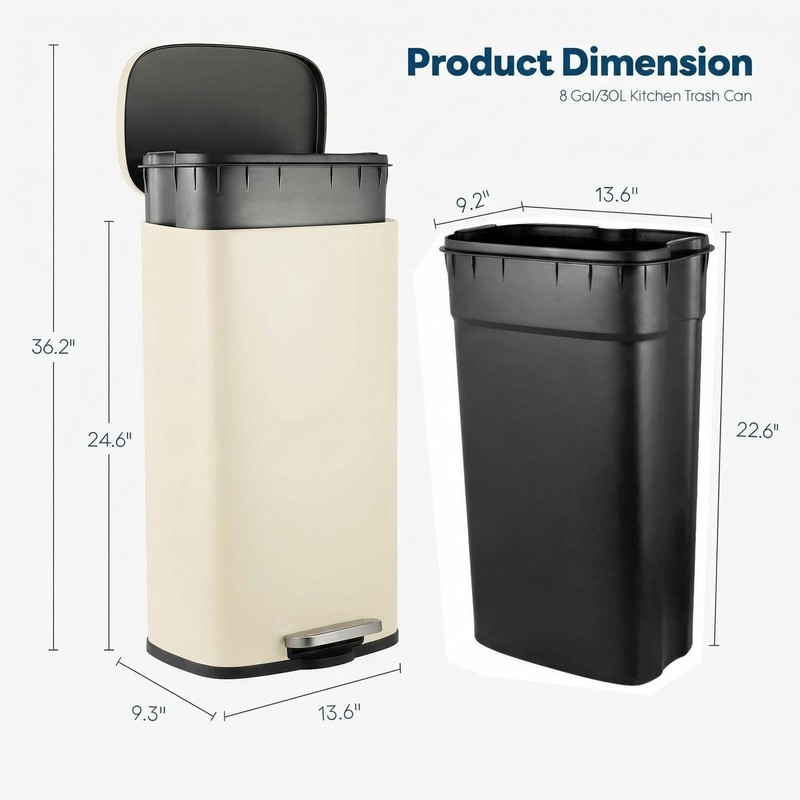 Comfycorner 8 Gal Kitchen Trash Can 30L Recycling Or Garbage Bin Brushed gallery