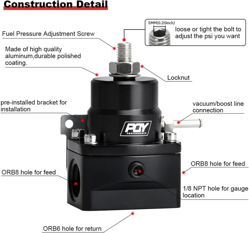 Adjustable Fuel Pressure Regulator Kit 3-70PSI with AN8 Feed Port and AN6 Return gallery