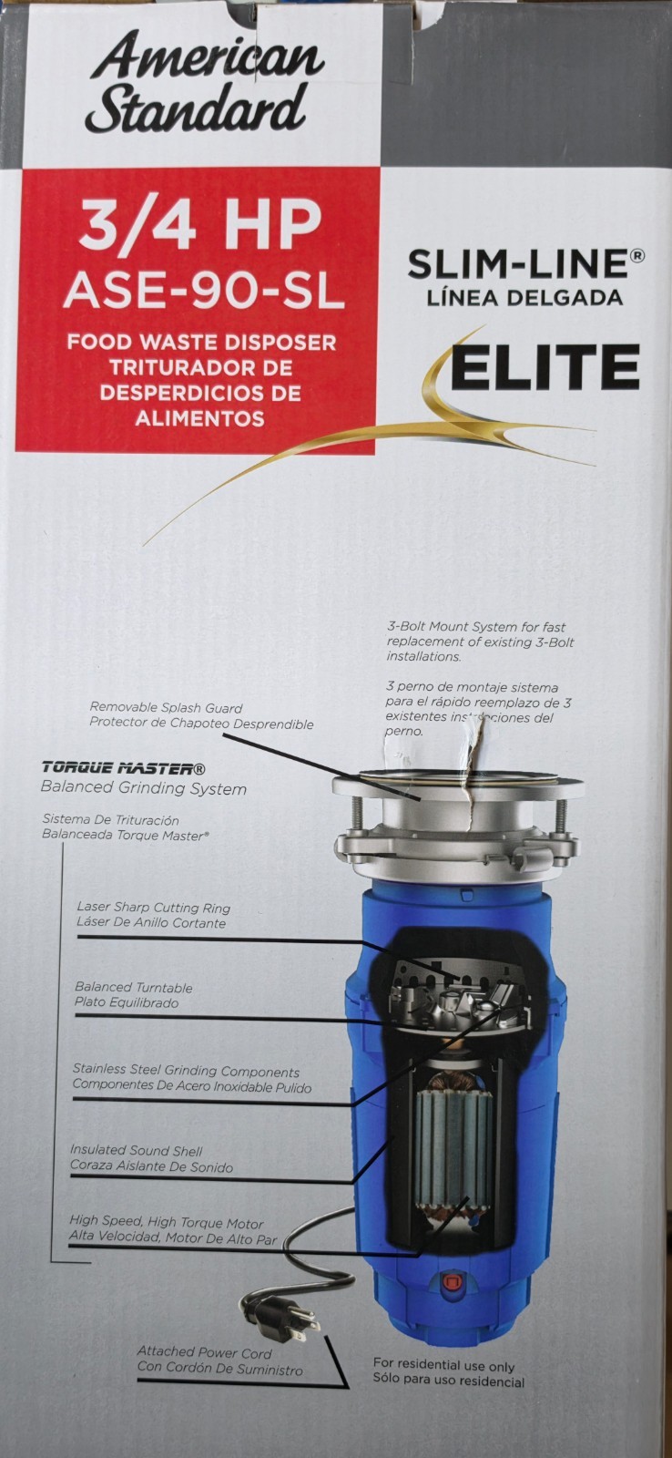 **NEW IN BOX** AMERICAN STANDARD 3/4 HP (ASE-90-SL) CORDED FOOD WASTER DISPOSER gallery
