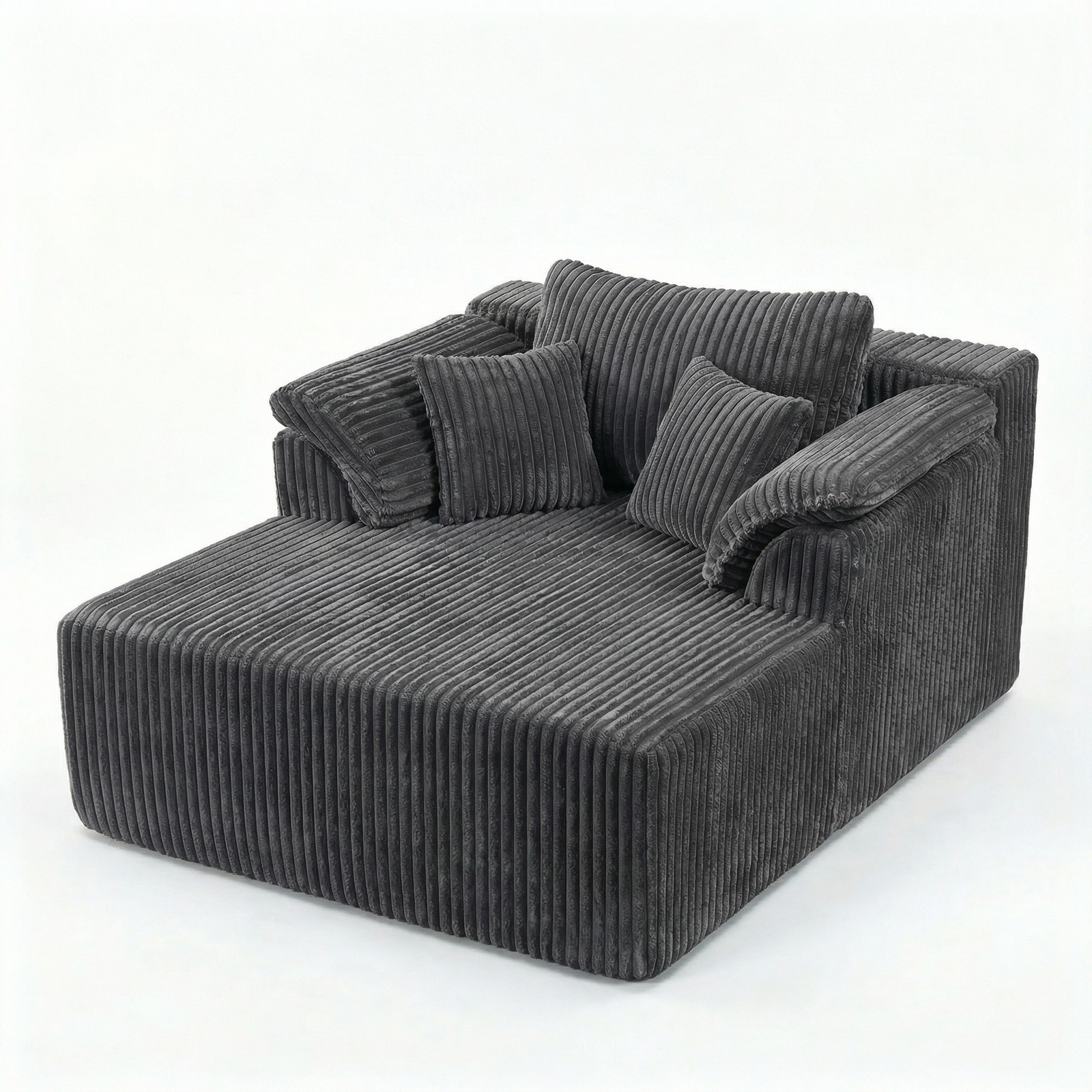 60inch Oversized Chaise Lounge Chair Corduroy Lounge Boneless Sofa Bed Dark Gray gallery