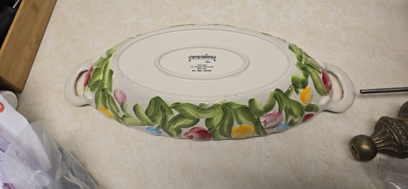 Temptations 17 1/2" Embossed Figural Florals Spring Tulip Bowl Bold Colors NOS gallery
