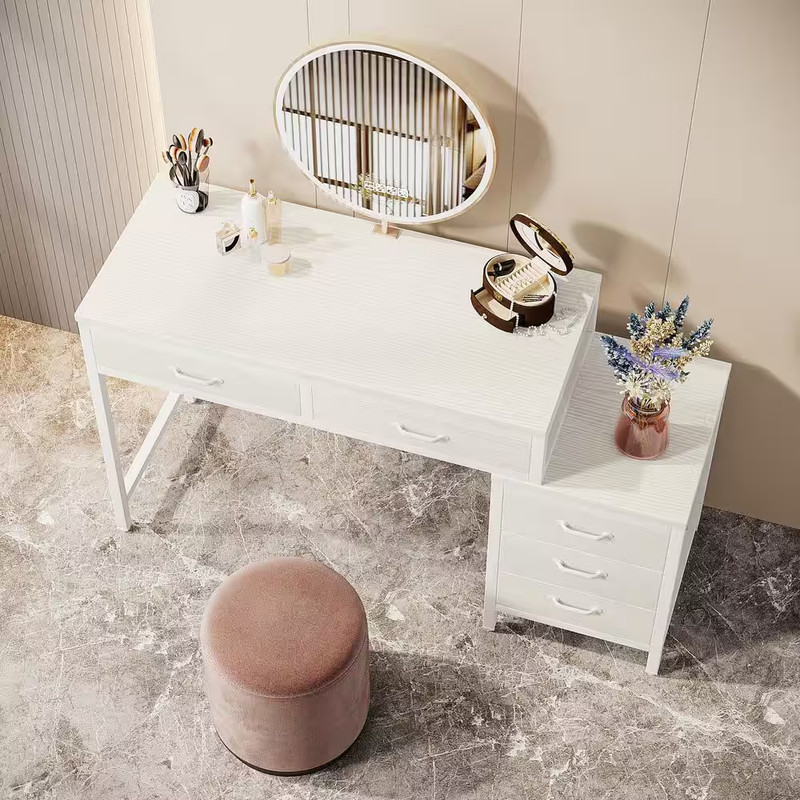 Moronia 51 In. Retangular White Computer Desk 5-Storage Drawers Home Office Stud gallery