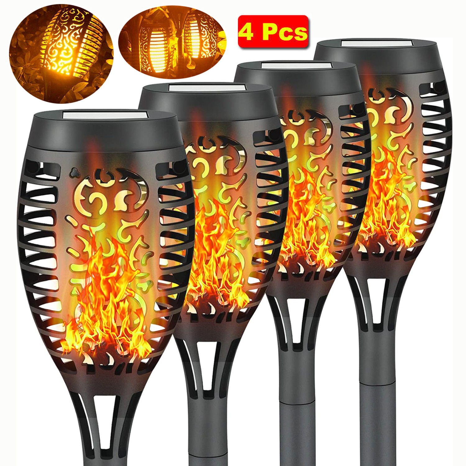4Pack LED Solar Flame Torch Lights Outdoor Flickering Garden Yard Pathway Lamps gallery