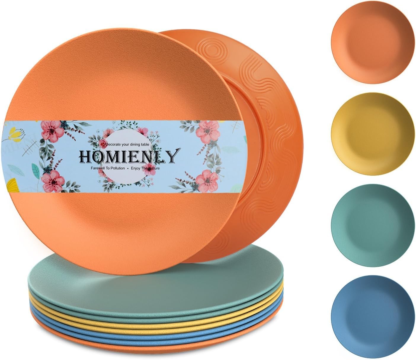 Wheat Straw Plates Unbreakable Flat Salad Plates Set of 8 Reusable Dinner Plate gallery