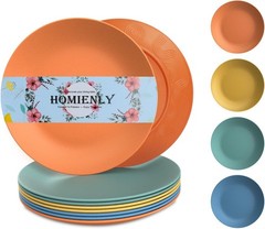 Wheat Straw Plates Unbreakable Flat Salad Plates Set of 8 Reusable Dinner Plate