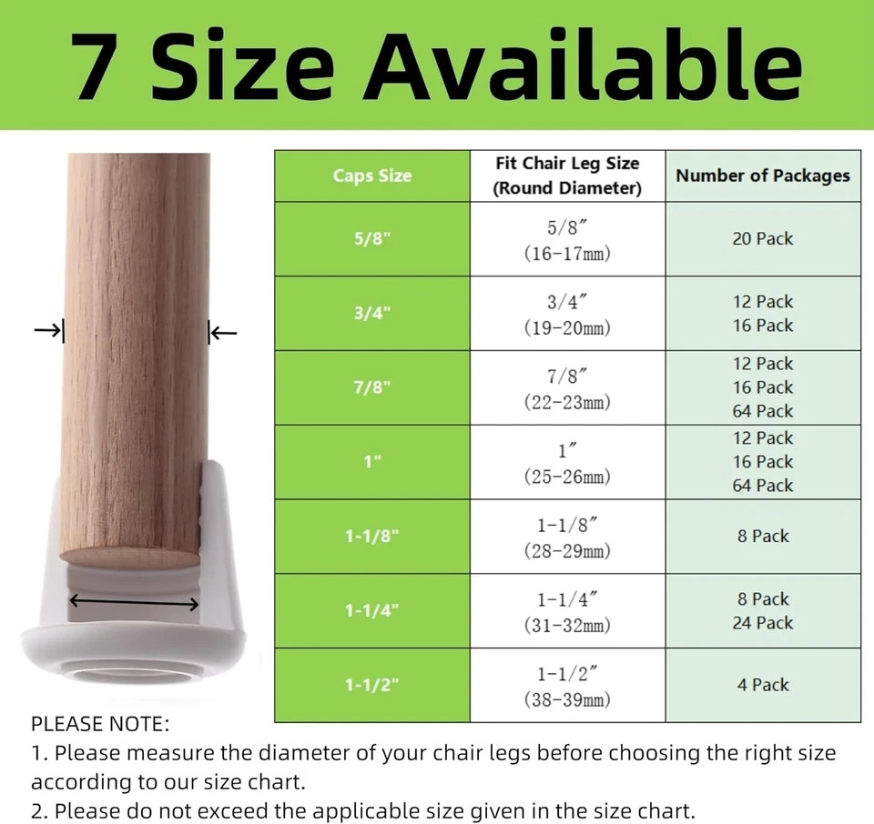 1" Chair Leg Tips Caps, Non-Slip Rubber Leg Tips, Stool Leg Protectors Cap, Fold gallery