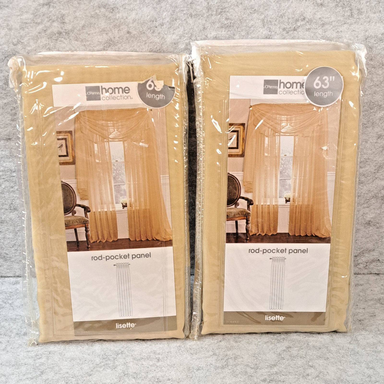 2 x JCPenney Home Collection ROD POCKET PANEL CURTAINS ~ Lisette ~ Soft Gold 63" gallery