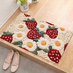 Absorbent Strawberry Daisy Non Slip Mat Soft Bathroom Entry Rug Floor Decoration