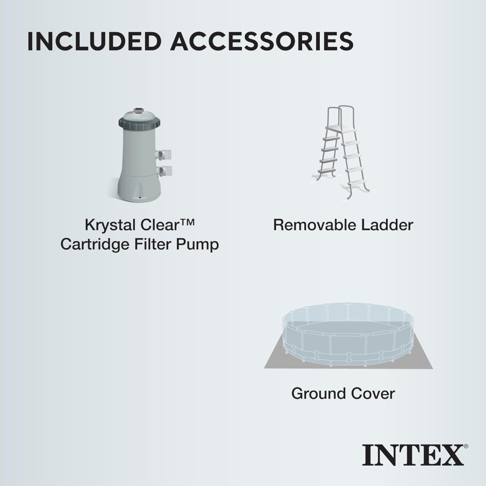 Intex® 15' Grey Round Prism Frame Pool with Filter, Pump, & Ladder - No Cover gallery