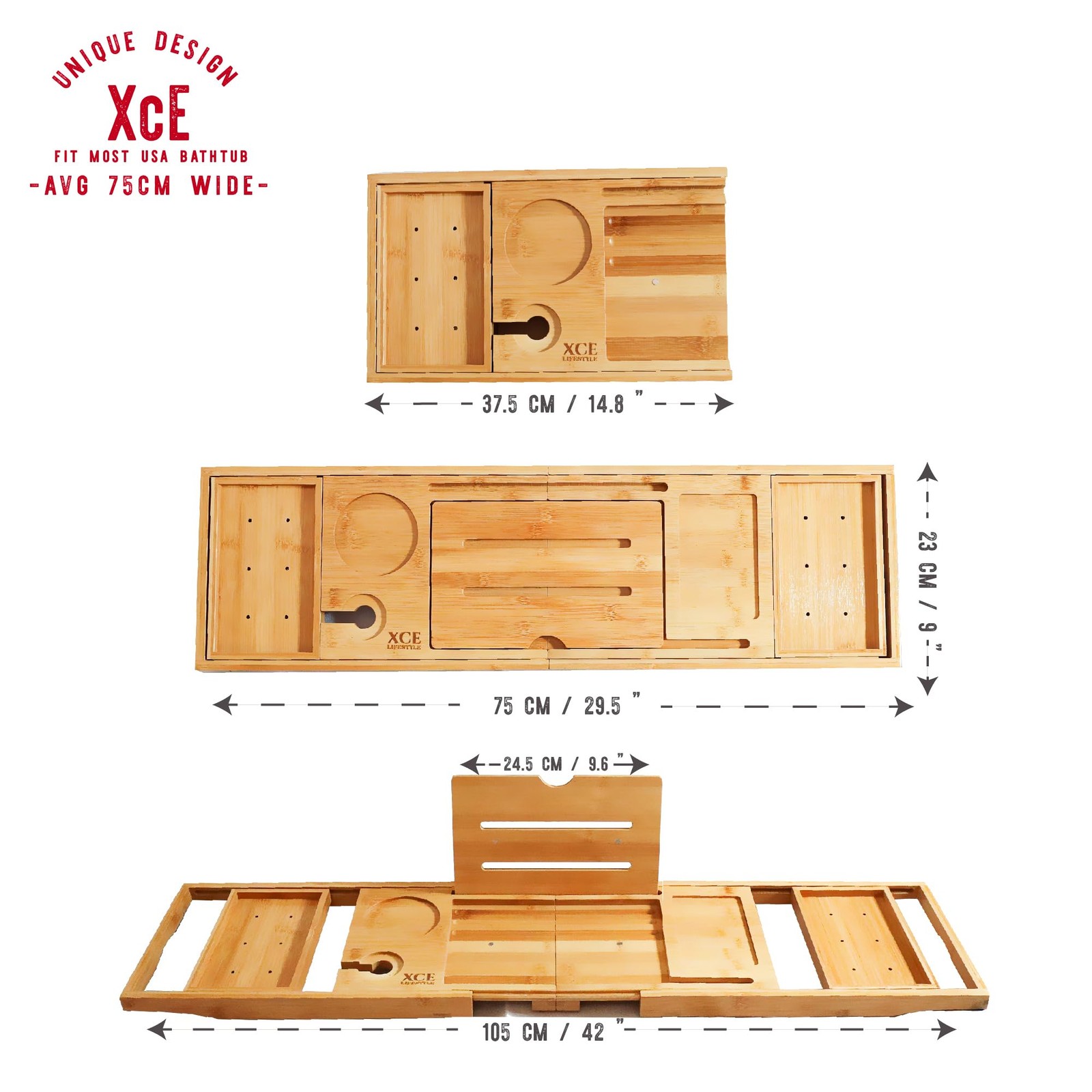 Foldable Bamboo Bathtub Caddy Tray - Expandable to 41 Inches with Non-Slip Pa... gallery