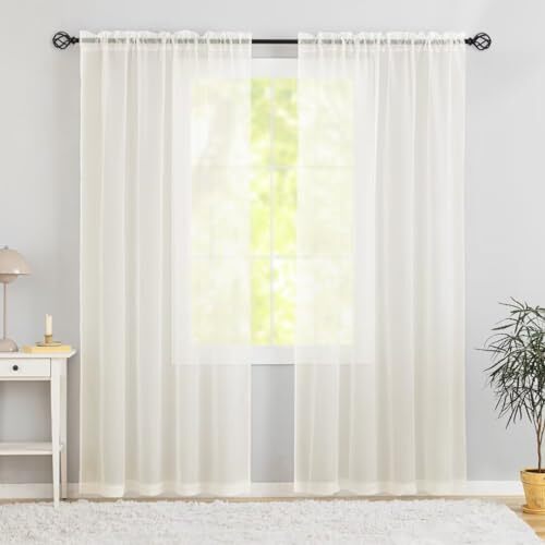 Semi Voile Sheer Curtains 84 Inches Long 2 Panels Rod Pocket 52"W x 84"L Ivory gallery