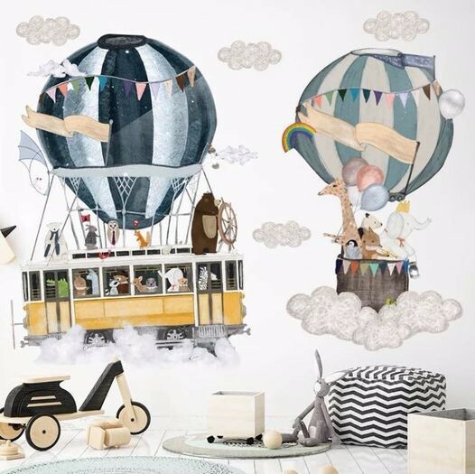 Large High quality PVC Removable Hot Air Ballon’s and bear Wall Decal for kids gallery