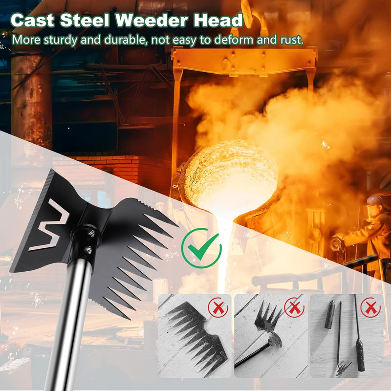 Larger Weed Puller Tool with Long Handle, Heavy Duty 10 Teeth Weed Rake & Hoe Ga gallery