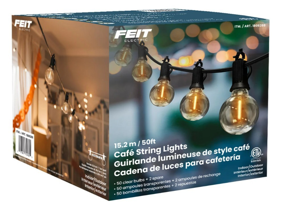 New Feit Electric 50' LED Cafe String Light, SL50-50/G12/FIL/RP 50 Bulbs 1806288 gallery
