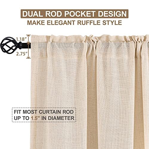 Kitchen Curtains 54 X 36 Inches Length Long,Linen Burlap Tier Rod Pocket gallery