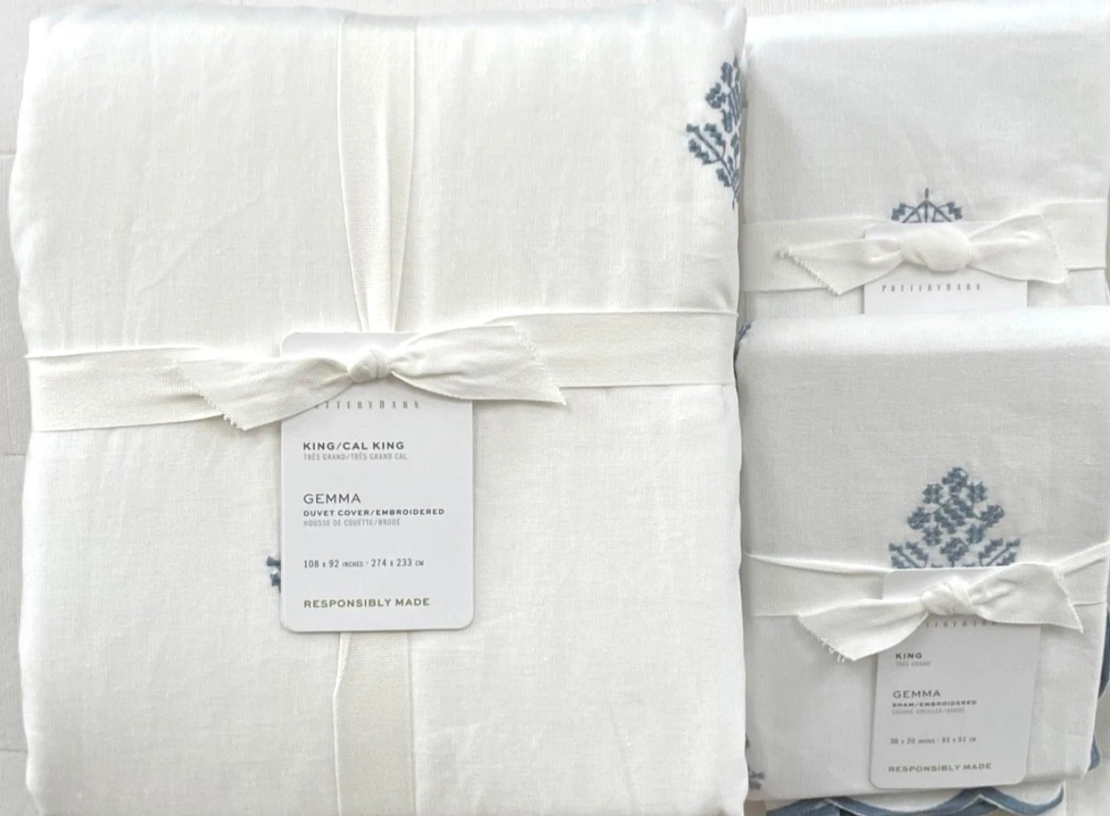 Pottery Barn GEMMA EMBROIDERED KING/CAL KING Duvet & 2 KING Shams NWT gallery