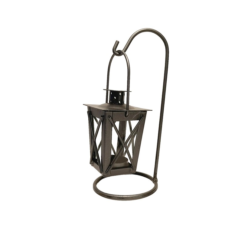 Lantern with Hanging Hook Stand Brushed Nickel Iron | Tealights and Votives gallery