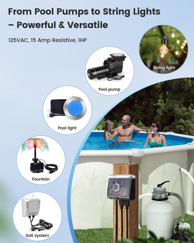 SURAIELEC Mechanical Pool Timer for Above Ground Pools, NEMA 5-15R Plug-in 24... gallery