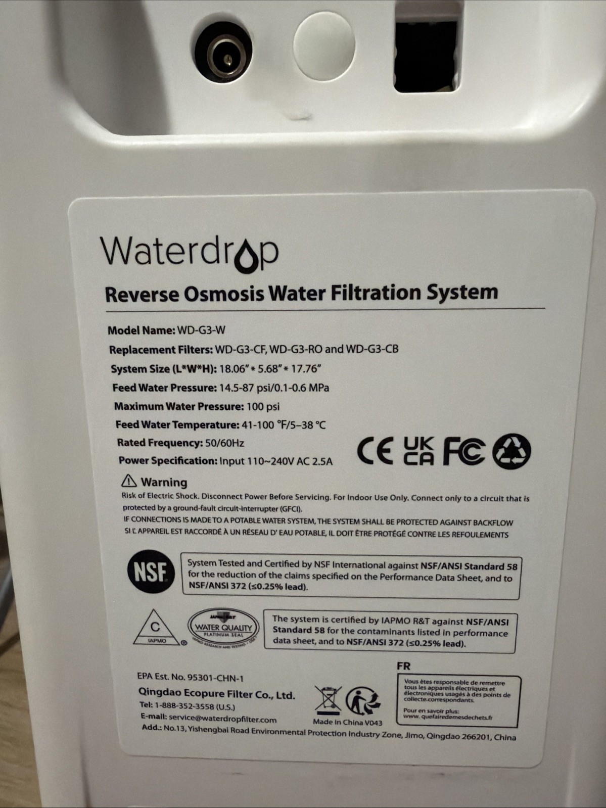 Waterdrop WD-G3-W Ro Reverse Osmosis Water Filtration System - White gallery