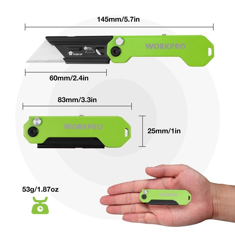 WORKPRO Mini Folding Utility Knife Box Cutter Quick Change Blade EDC Razor Knife gallery