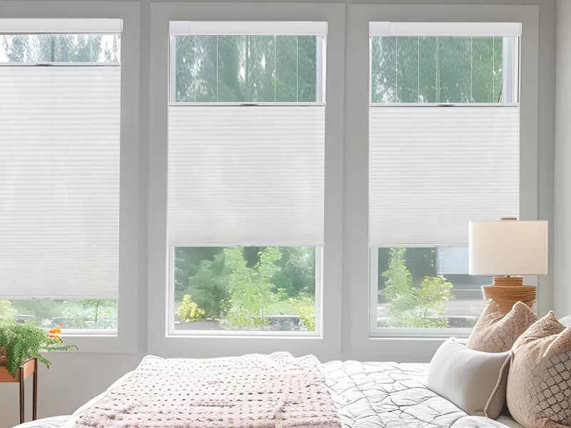 No Drill Top Down Light Filtering Cellular Shade Cordless Gray Honeycomb Blind gallery