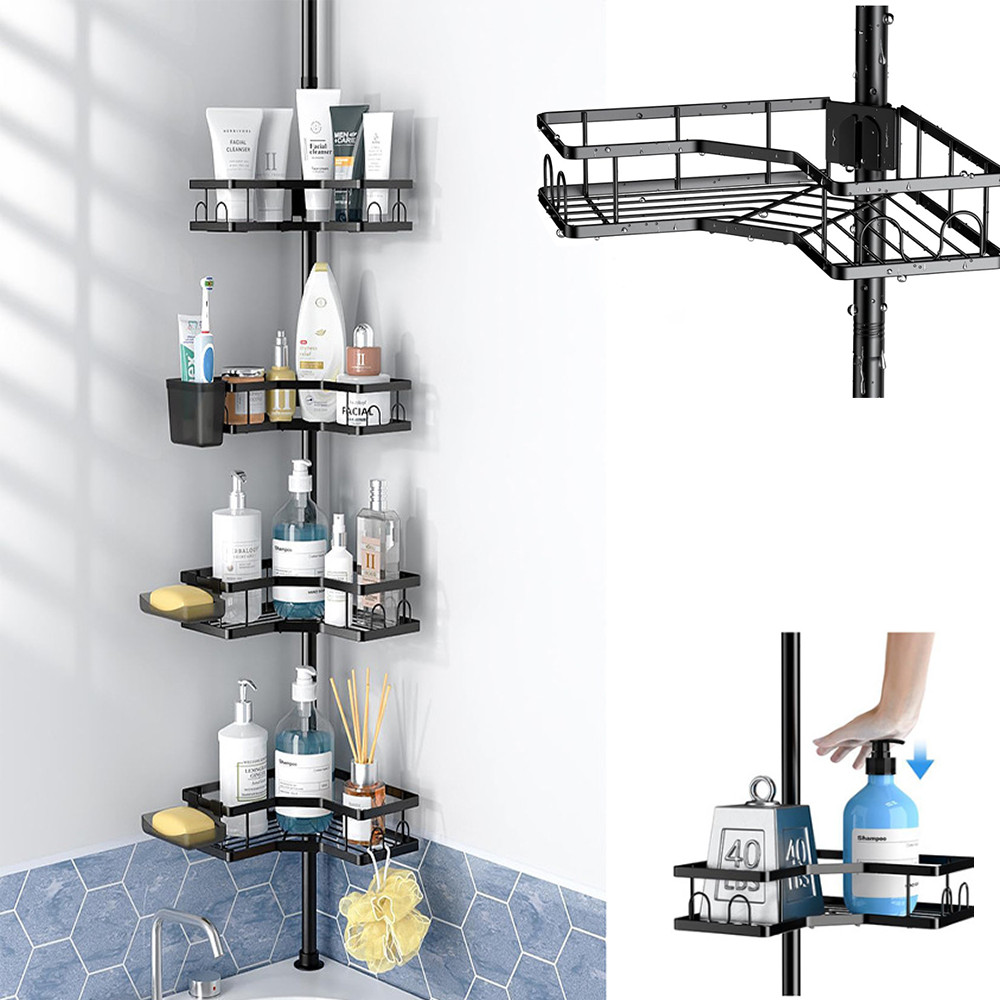 4-tier Adjustable Corner Shower Caddy Organizer with Hook Rustproof Tension Pole gallery