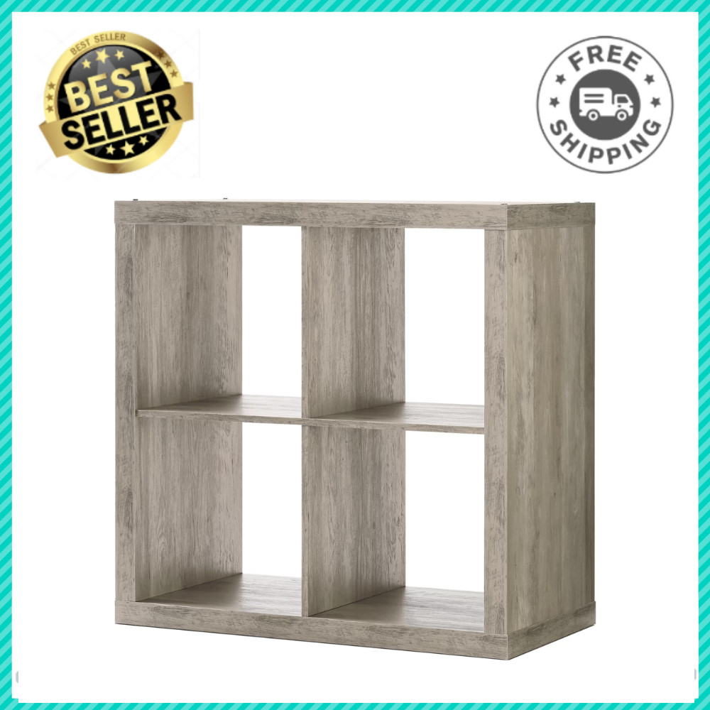 Better Homes & Gardens 4-Cube Storage Organizer, Rustic Gray Wood Display Shelf gallery