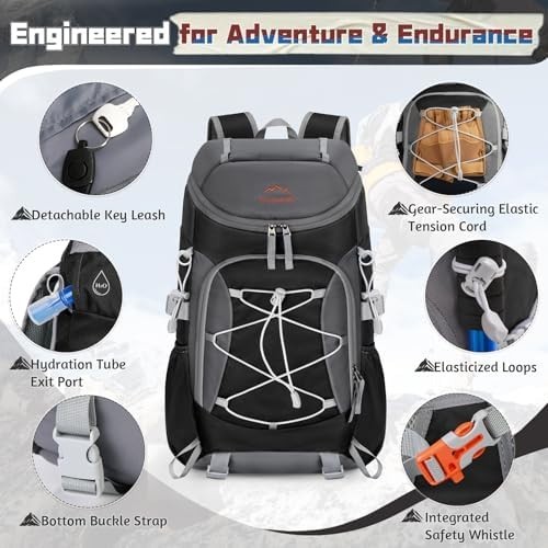 Hiking Backpack, 40L Lightweight Camping Backpack with Rain Cover, Black 5