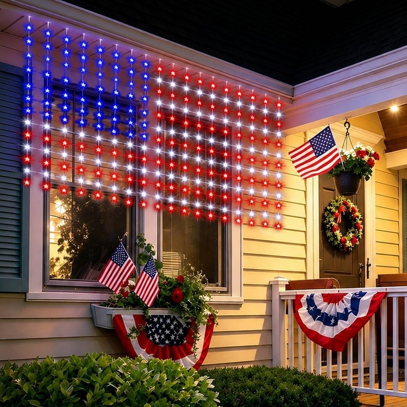 American Flag String Lights, Waterproof Led Flag Net Light, with 420 Super Brigh gallery