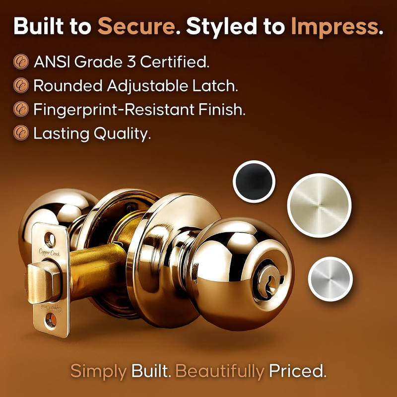 Copper Creek Entry Door Knob – Keyed Entry Handle with Lock and Key, ANSI Grade- gallery