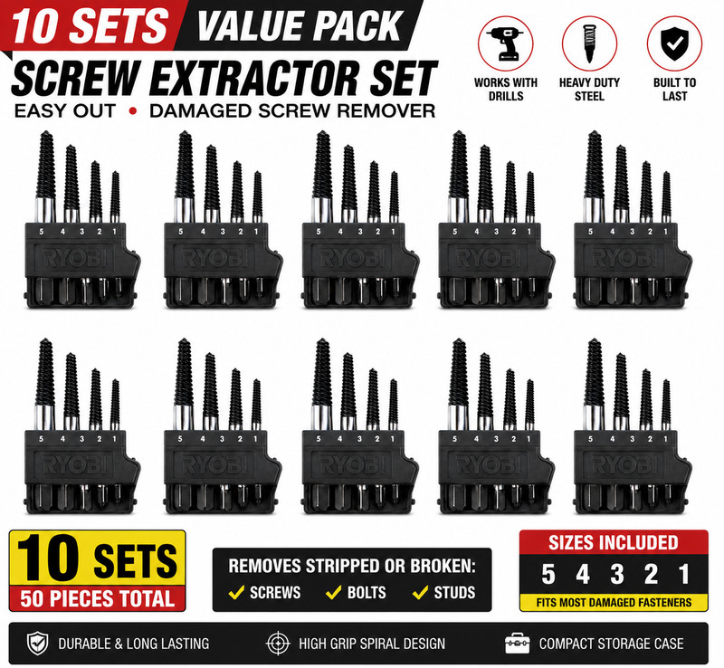 Ryobi A96SE51 Spiral Screw Extractor Set 5-Piece Black New OEM 10 Sets Lot Pack! gallery