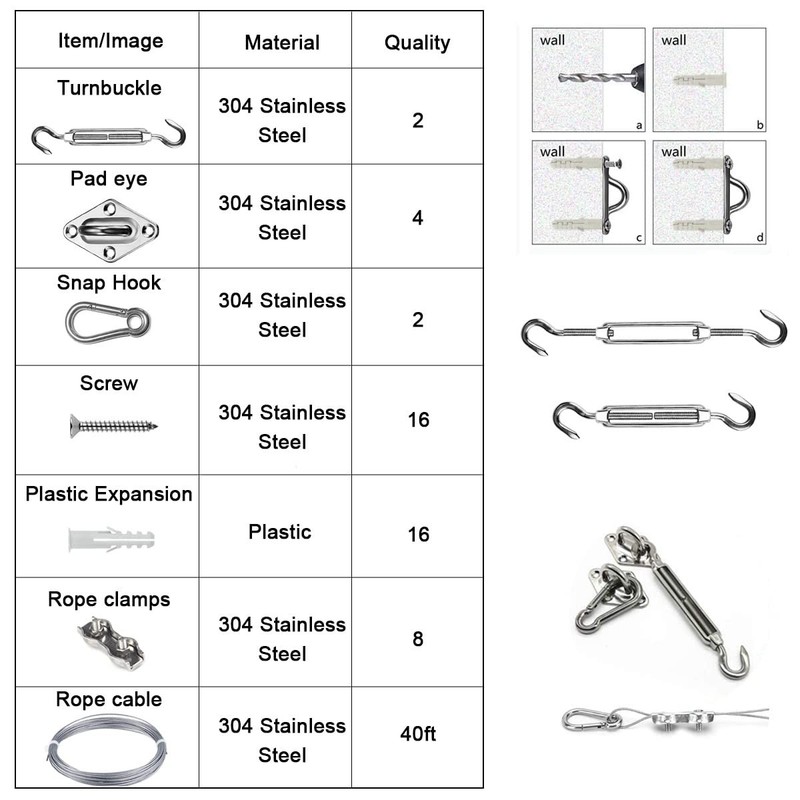 Sun Shade Hardware Kit for Rectangle and Square 12ft x 12ft, Silver gallery
