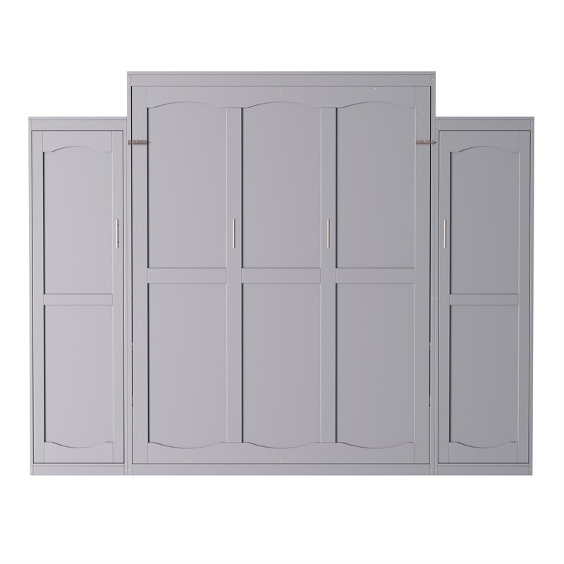 Queen Size Murphy Wall Bed with 2 Wardrobe &Storage Shelf for Guest-Room Bedroom gallery