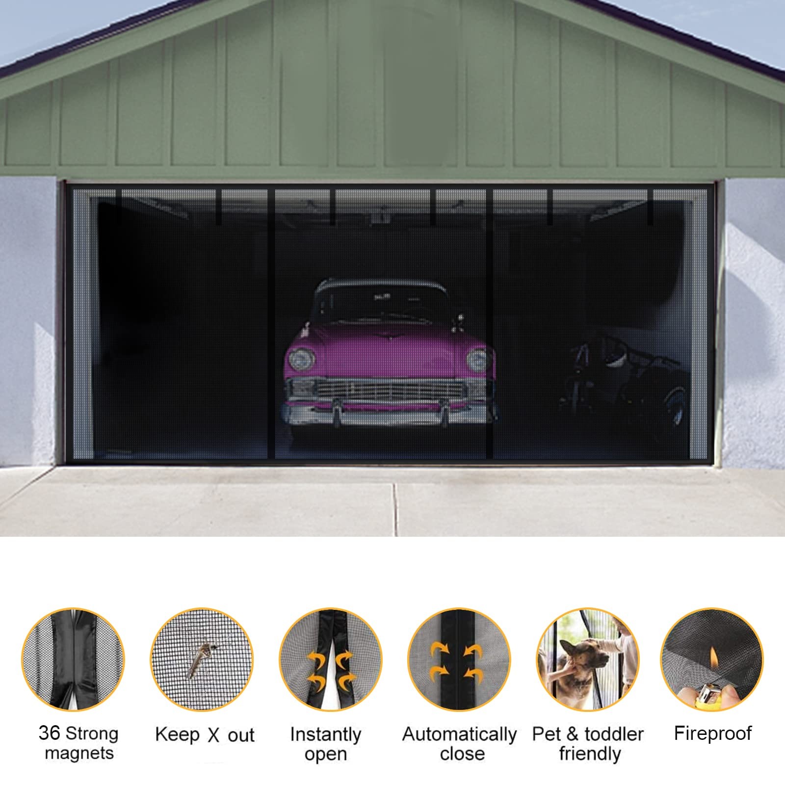 Garage Door Screen for 2 Car Garage, Sunmoxia 16x7Ft 16 x 7FT, Black gallery