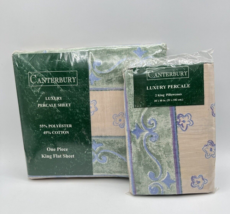 Canterbury Luxury Percale King Flat Sheet with 2 King Pillowcases NEW in Package gallery
