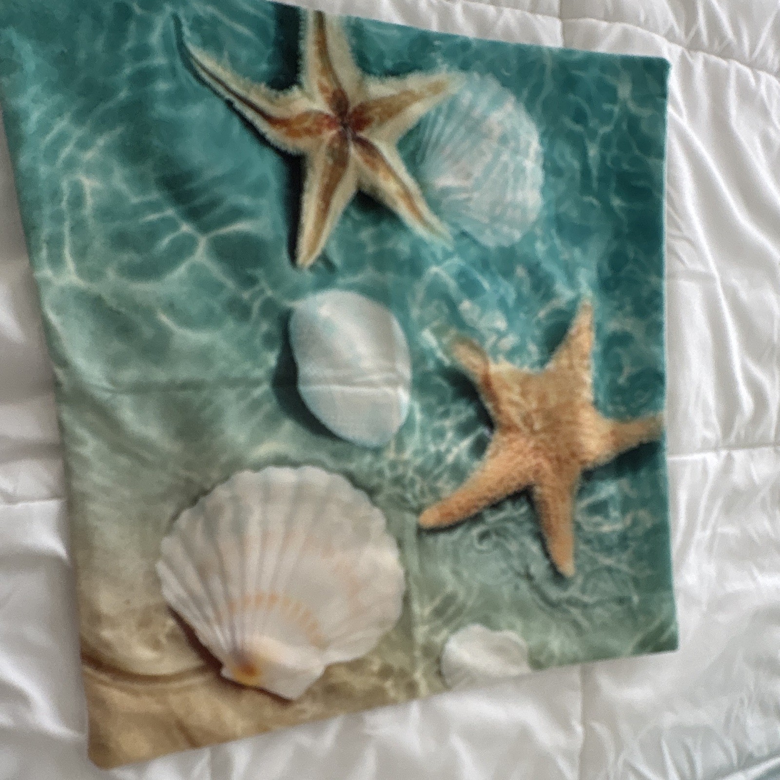 Seashell Starfish Print Pillow Shams Set of 2 Standard Blue Beige White gallery