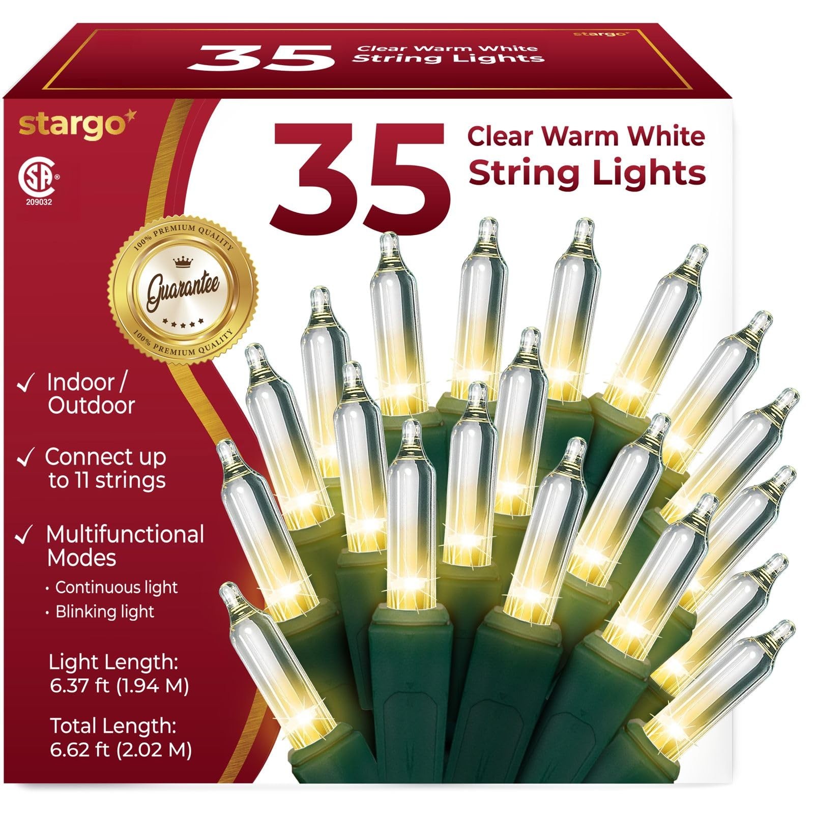 Clear Warm White Christmas Tree Lights - 35, Green - gallery