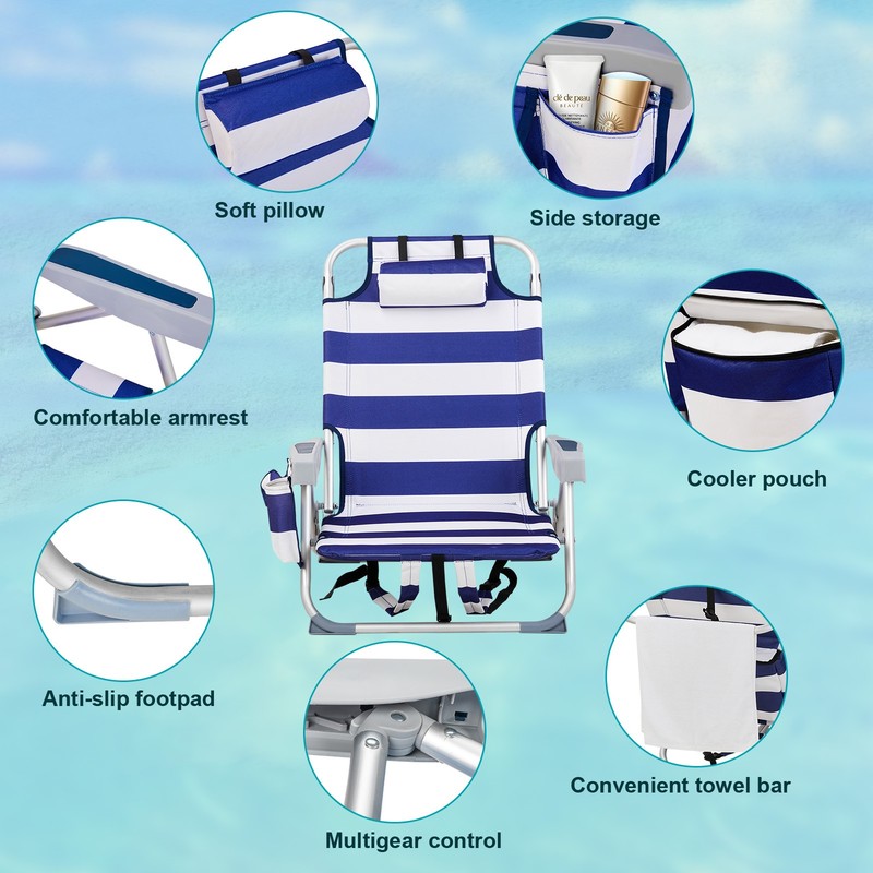 Backpack Beach Camping Chair Folding Heavy Duty, Aluminum, Cup Holder Multicolor gallery