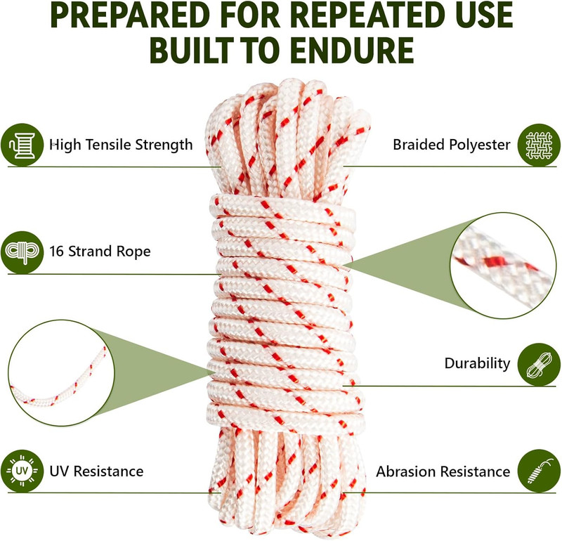 3 Pack, 10 Ft X 9/64" (3.5Mm) Pull Cord Rope with Handle, Premium Starter Rope w gallery