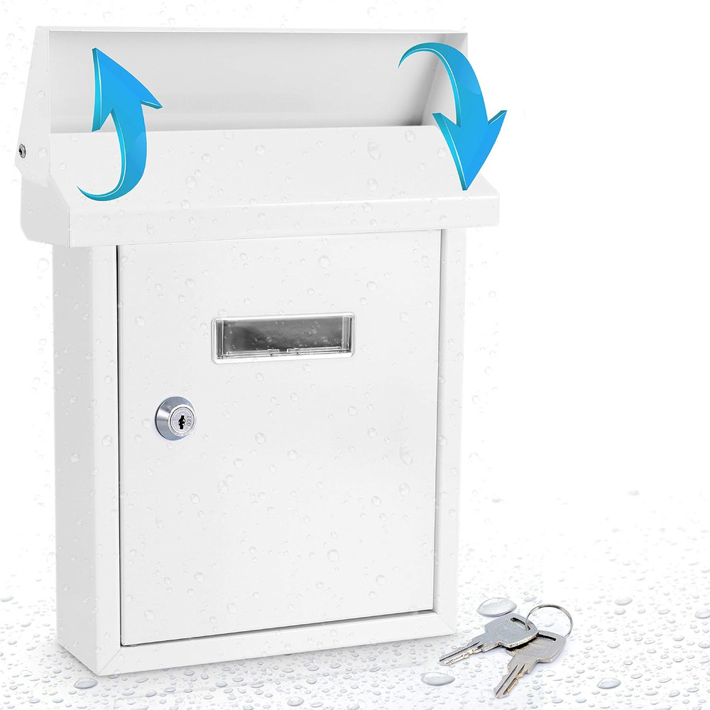 Weatherproof Wall Mount Locking Mailbox Galvanized Steel Drop Box with Metal Fla