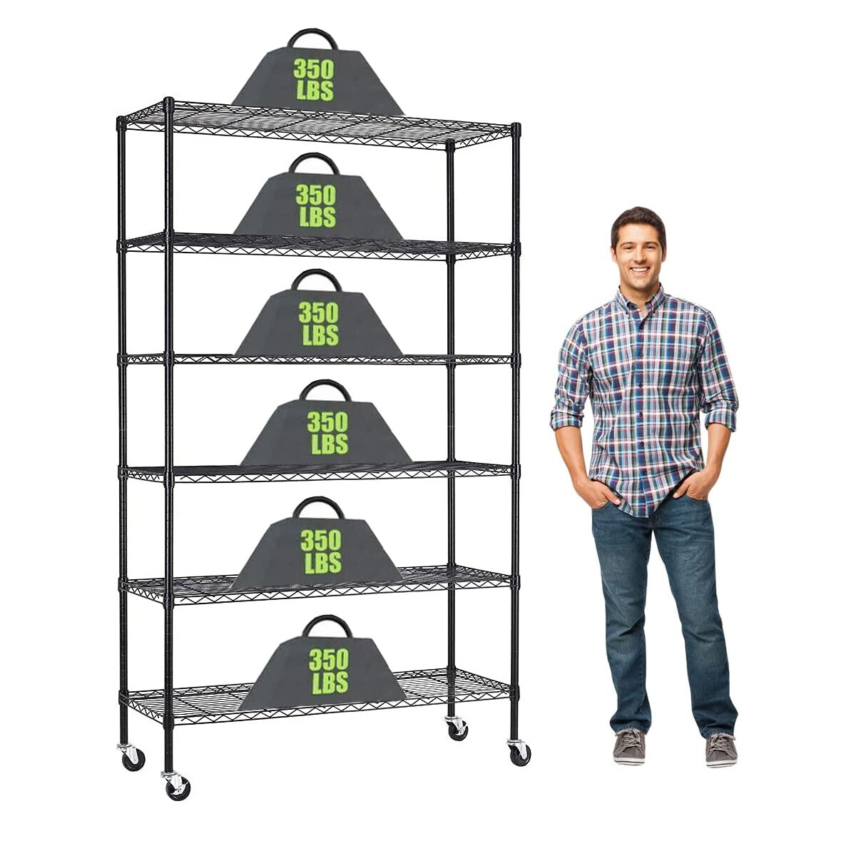 6 Tier Adjustable Wire Shelving Unit, NSF Metal Shelf Storage Rack With Wheels gallery