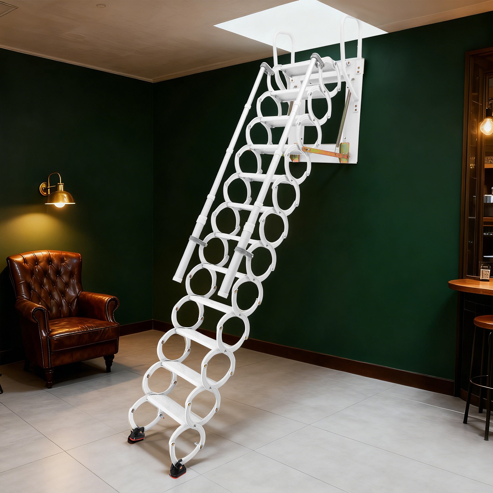 White Wall-mounted Ladder 12-step Ladder Wall-mounted Ladder with Handrails NEW gallery