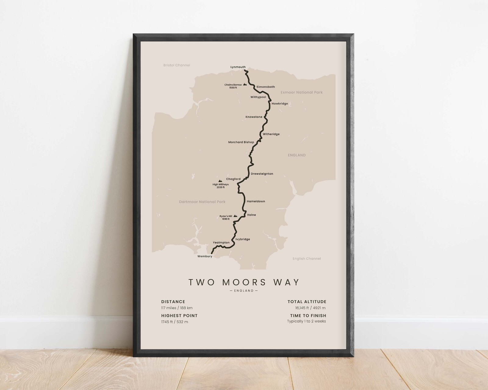 Two Moors Way Map Print | Devon Coast to Coast Trail Poster | England Hiking Map gallery